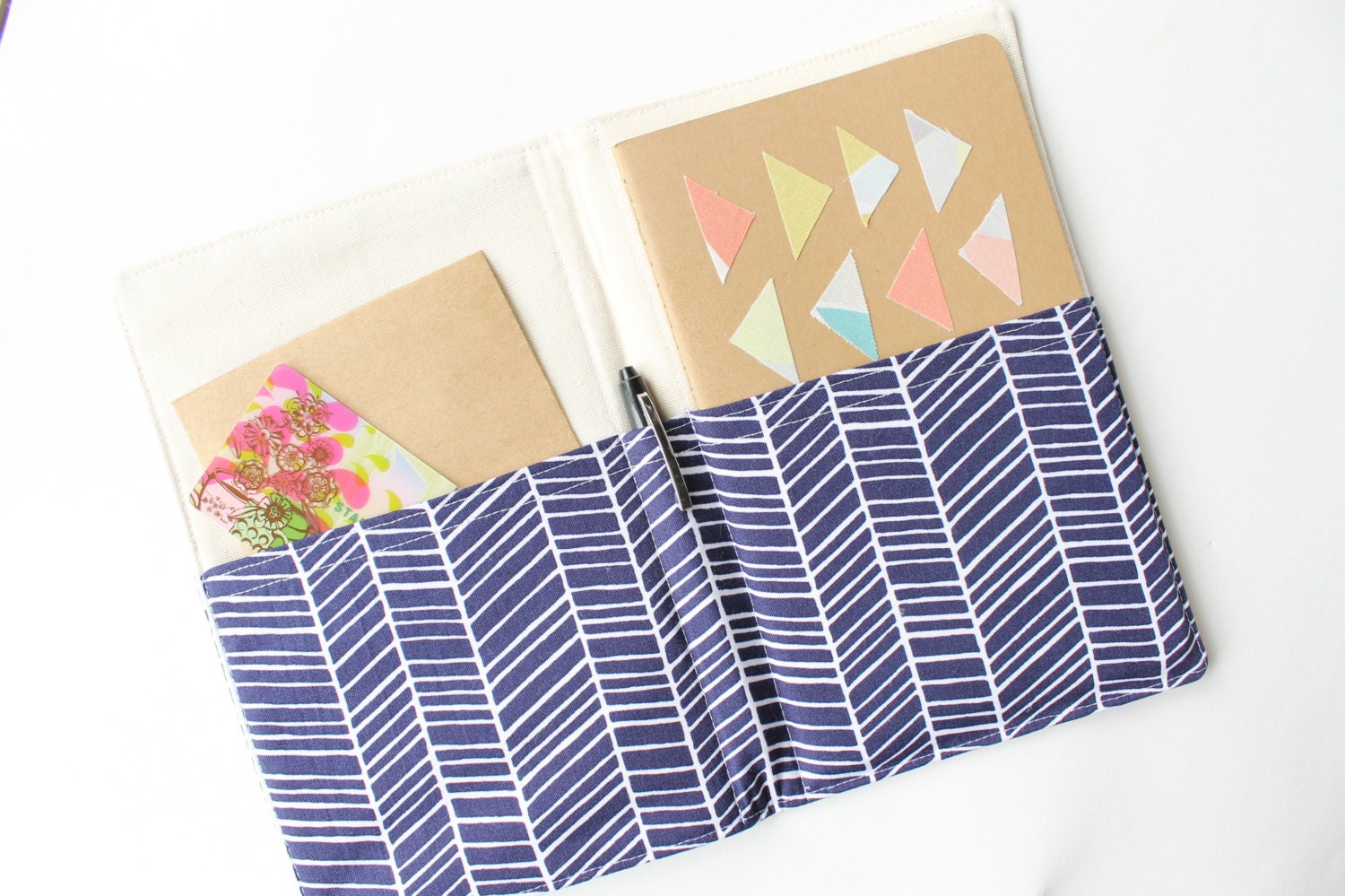 Notepad Portfolio Organizer, Navy Chevron Herringbone, Notepad Organizer, Portfolio Clutch