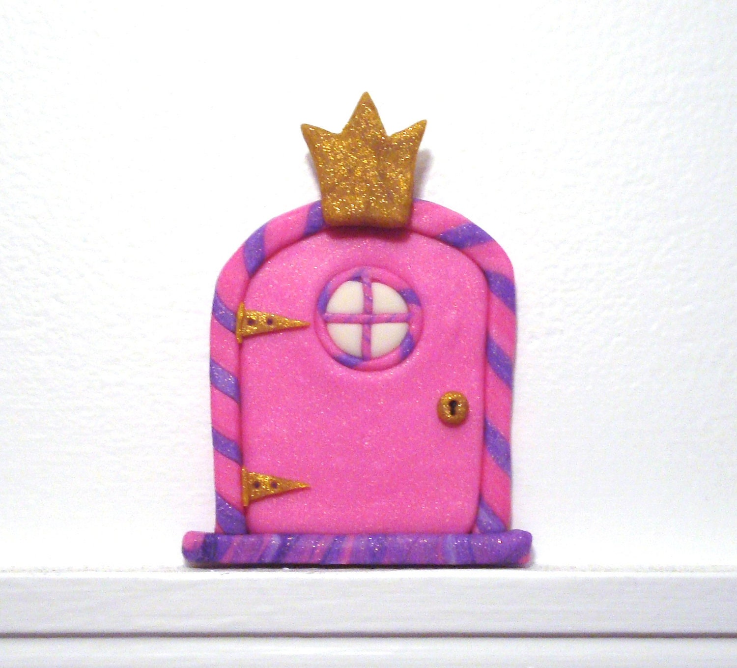 Fairy Door with Princess Crown and Glow-in-the-Dark Window- Sparkly Pink
