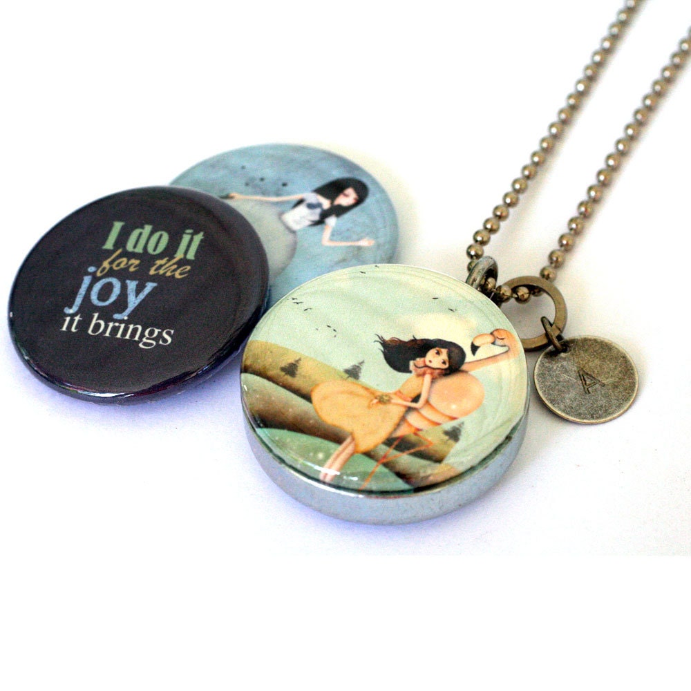 Pink Flamingo Locket - Custom Stamped Jewelry - Joy, Magnetic, Recycled by Polarity - LavennzOsy Collection
