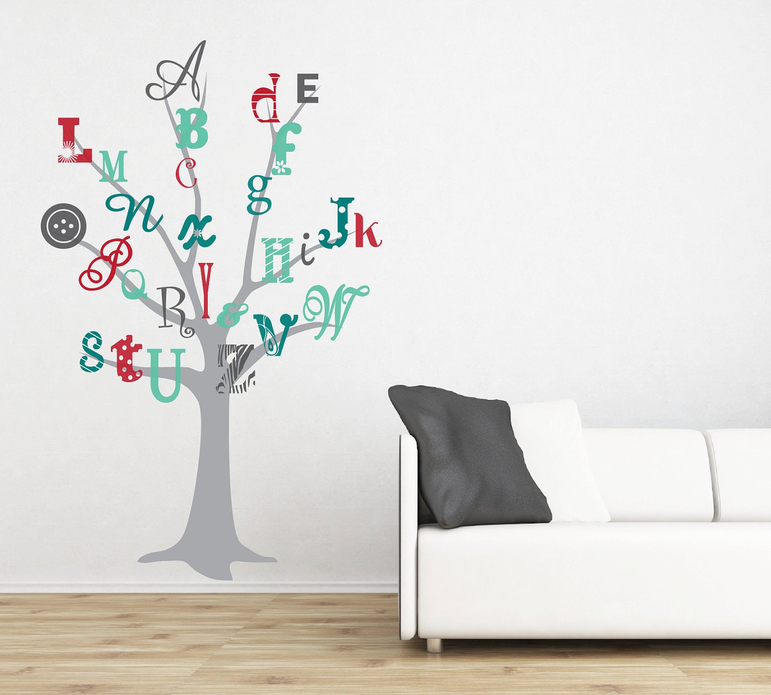 Alphabet Tree Wall Decal - Children's Bedroom Nursery Wall Decor - Vinyl Wall Art A to Z Tree - CL107