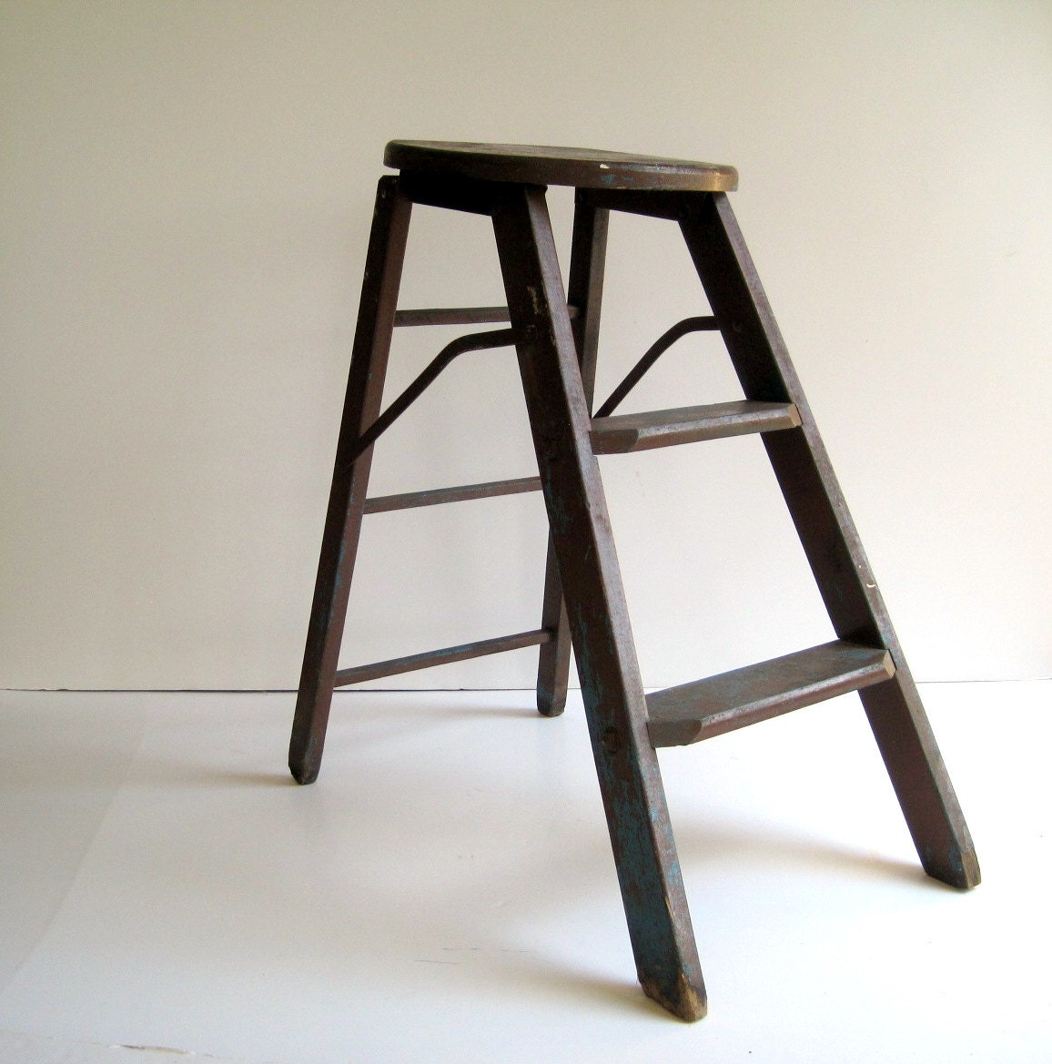 Vintage Wood Step Ladder Rustic Stool / Early 20th Century / Industrial Home