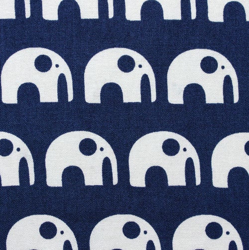 Elephants on Kyoto Blue in 100% Organic quilters weight cotton.