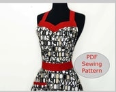 SWEETHEART NECKLINE Apron Pattern - PDF  Women's Full Apron Tutorial - Instant Digital Download Pattern