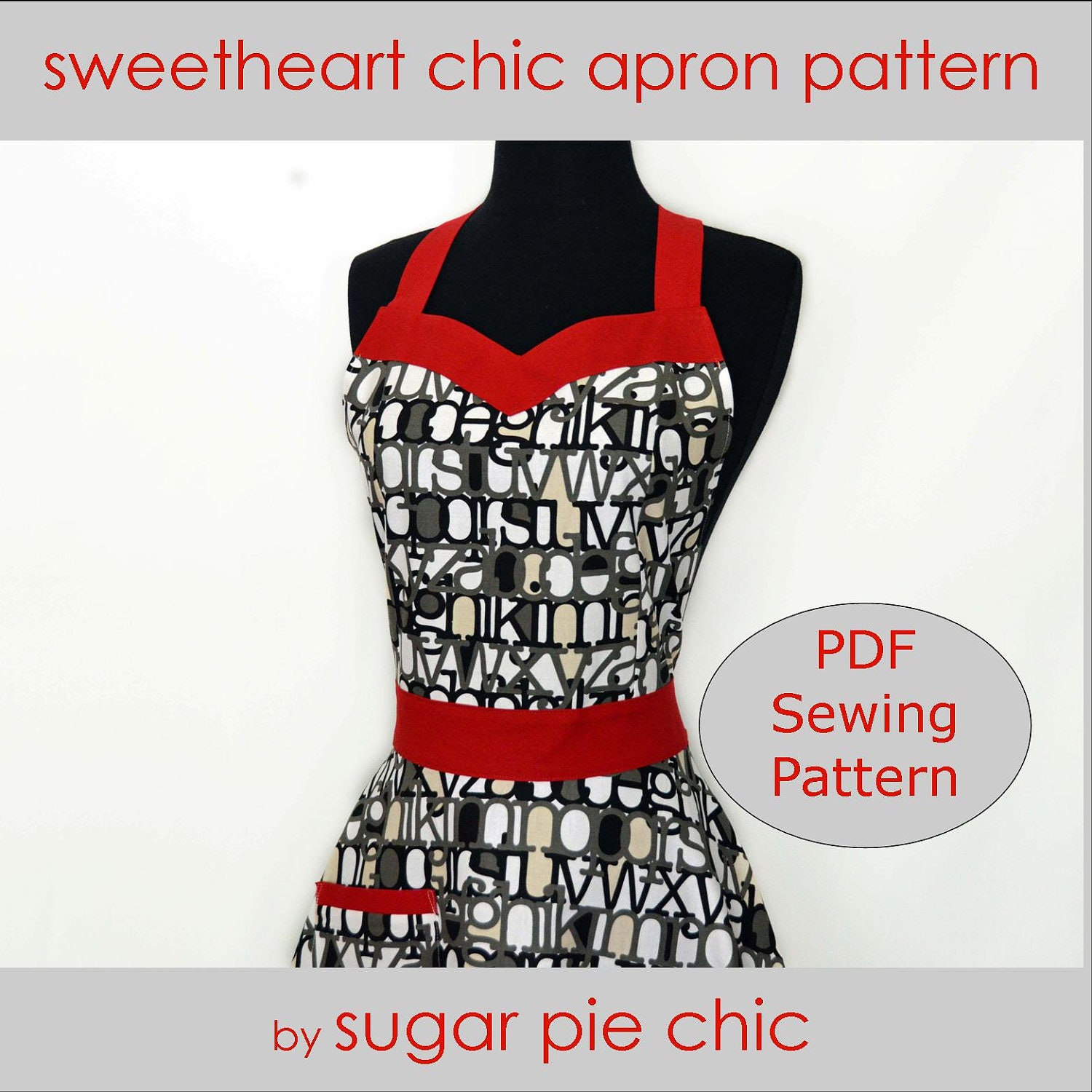 SWEETHEART NECKLINE Apron Pattern - PDF  Women's Full Apron Tutorial - Instant Digital Download Pattern