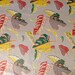Vintage 40s 50s Bark Cloth Fabric Gray Green Red Atomic Abstract Mid-Century Modern Leaf Print 2 Large Pieces