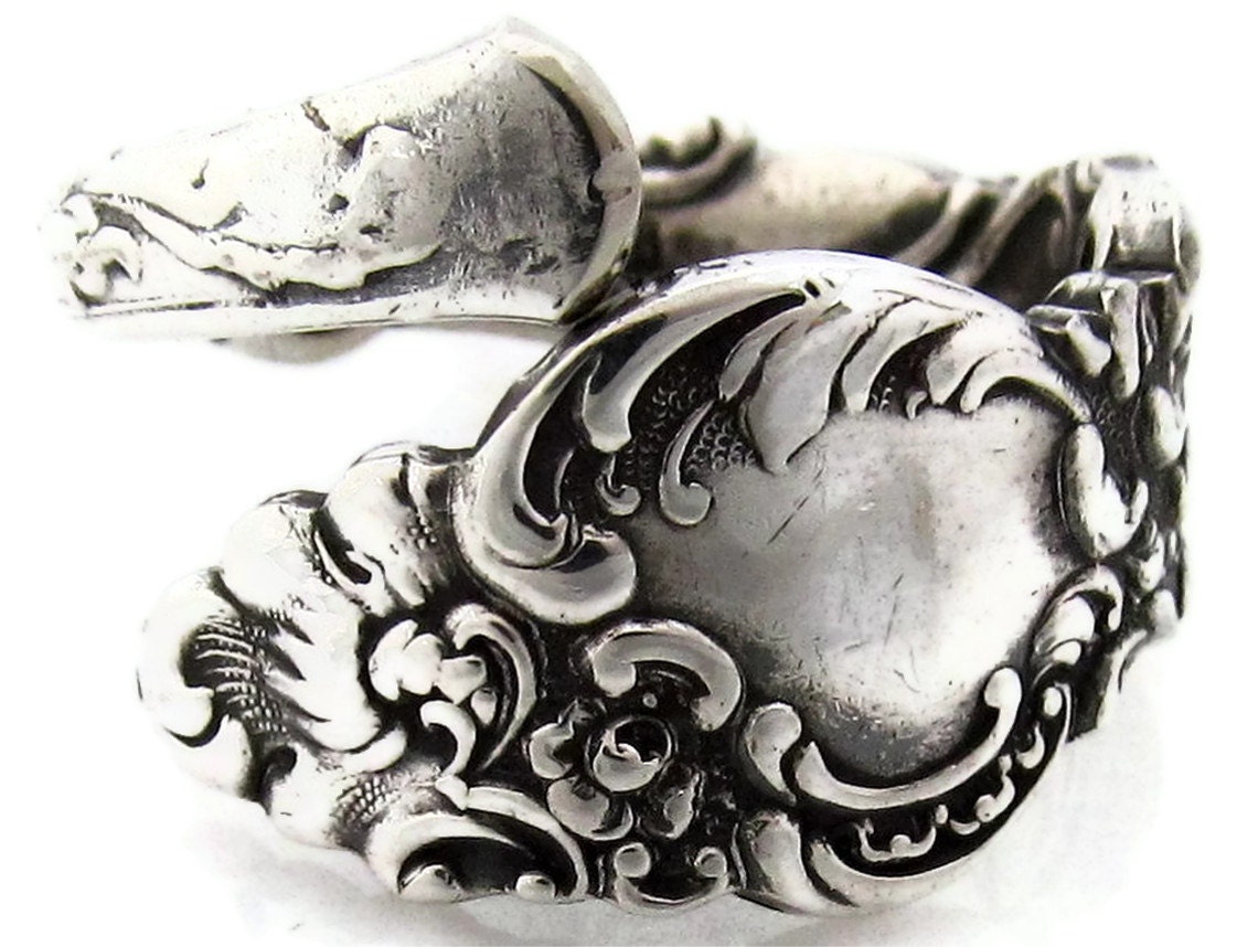 Wrapped Silver Spoon Ring Size 5 - 7 Demitasse Columbia Pattern 1800's