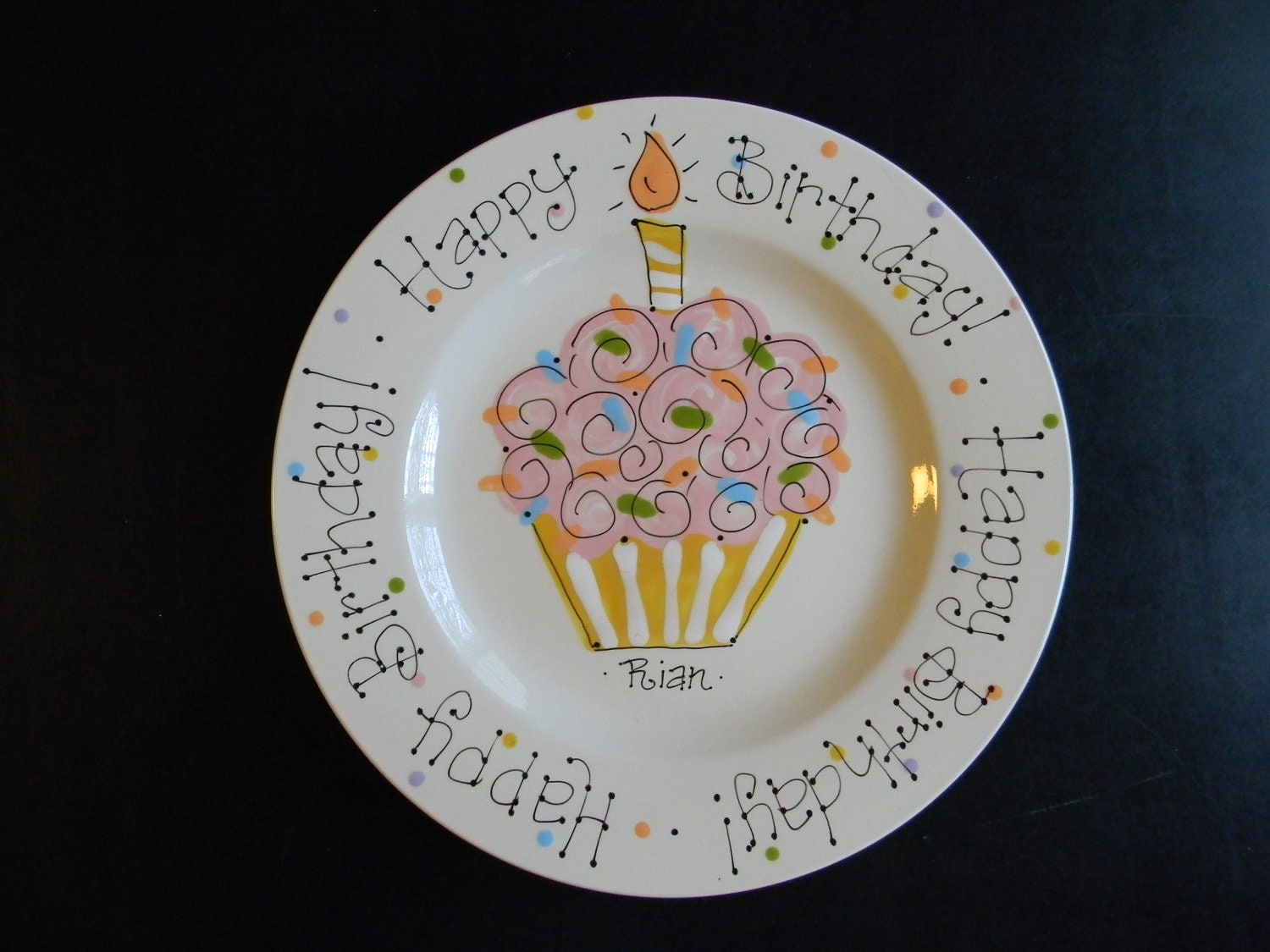 Hand Painted Birthday Plate - Pastel Colorful Cupcake