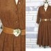 Vintage Day Dress, Microsuede, Burnt Umber, Elastic Shirt Waist, Medium, Large