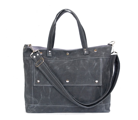 Archive Bag in Dark Shadow Gray Waxed Canvas - LAST ONE - Made to Order