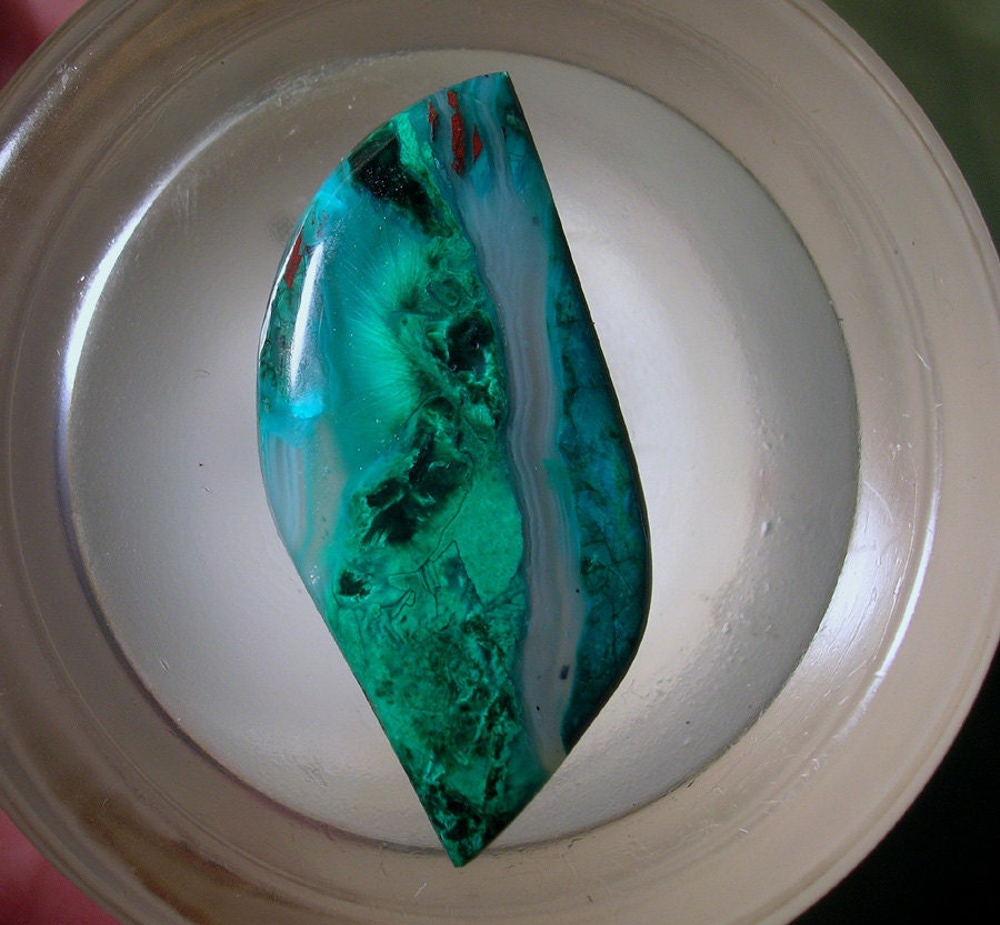 Gem Chrysocolla Malachite Cabochon Inspiration Mine Chatoyant Malachite and Chrysocolla in Chalcedony