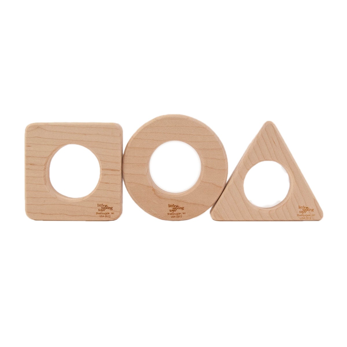square, circle, triangle wooden teether baby toy set