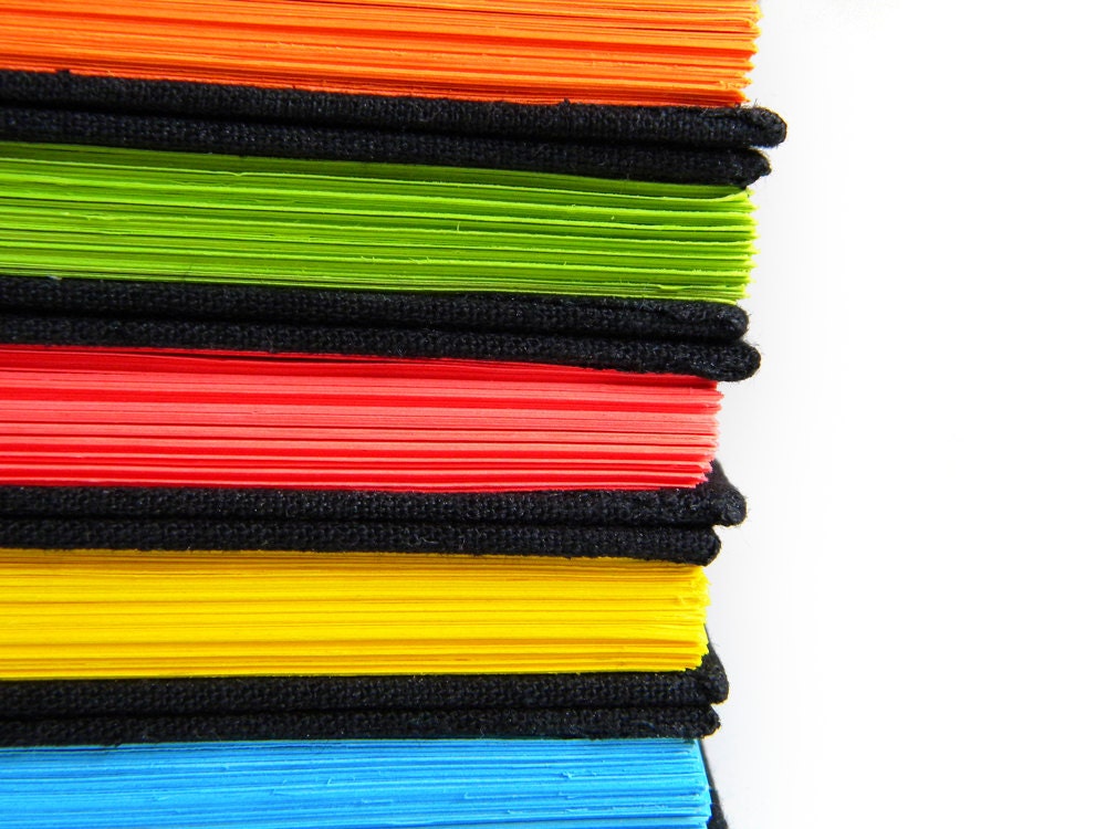 Handmade Lined Notebook - Neon Pages - Choose Your Color Pages - Neon Blue, Green, Yellow, Orange, Pink, Rainbow