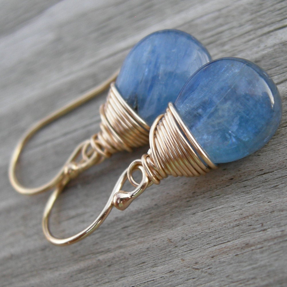 Kyanite Wire Wrapped Gold Fill Earrings