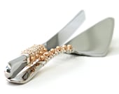 SWAROVSKI Wedding Cake Server And Knife Serving Set Beaded In Champagne Crystal And Pearl READY to SHIP