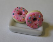 Pink Iced Donut Stud Earrings, Rainbow Sprinkles, Nickel Free