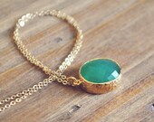 yeahhello. gold sea green drop of light necklace