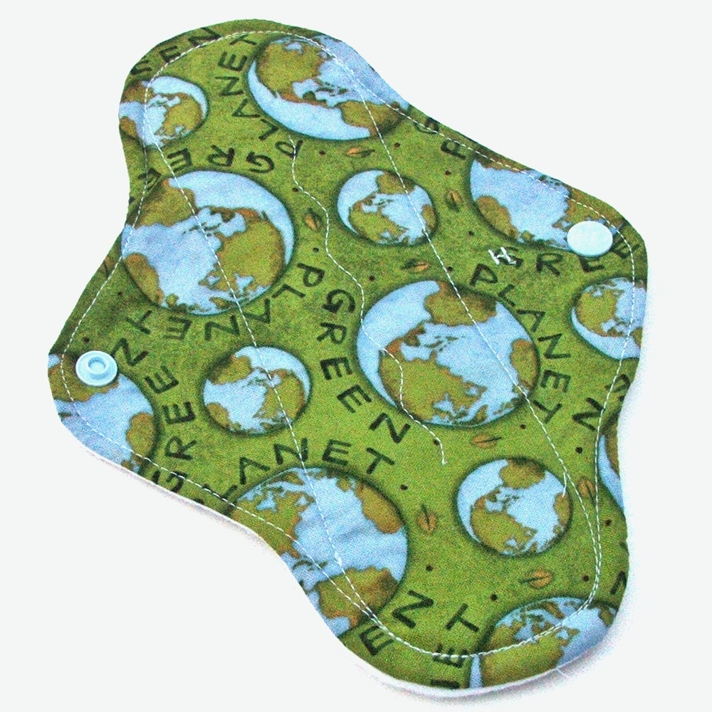 HEAVY Flow Reusable Cloth Menstrual pad with fleece backing and wings - Green Planet Quilter's Cotton