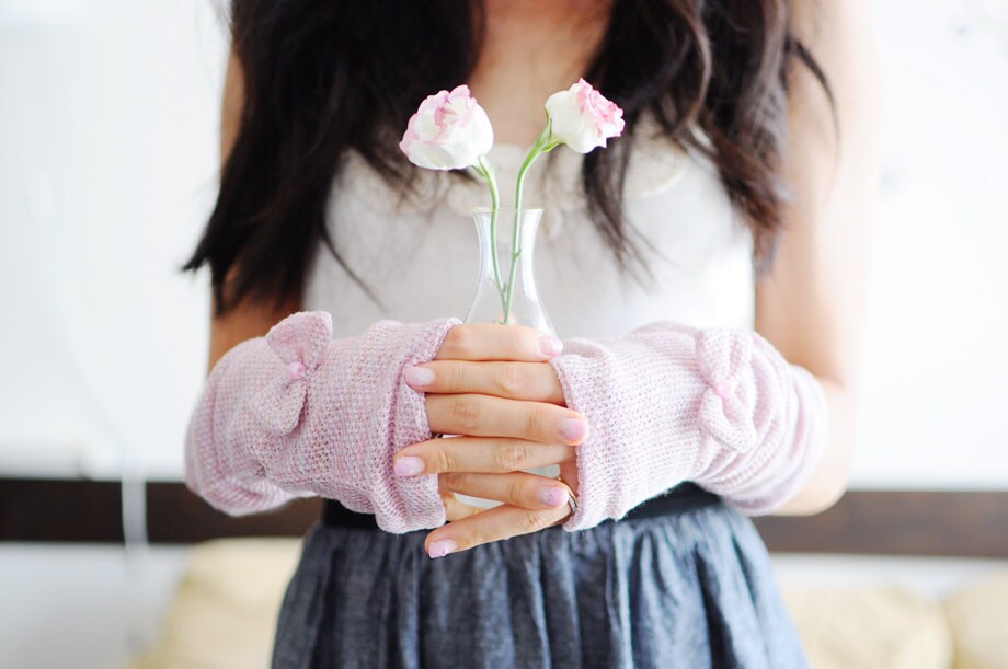 Lilac Mix Knit Long Fingerless Mitts - Gift for Her