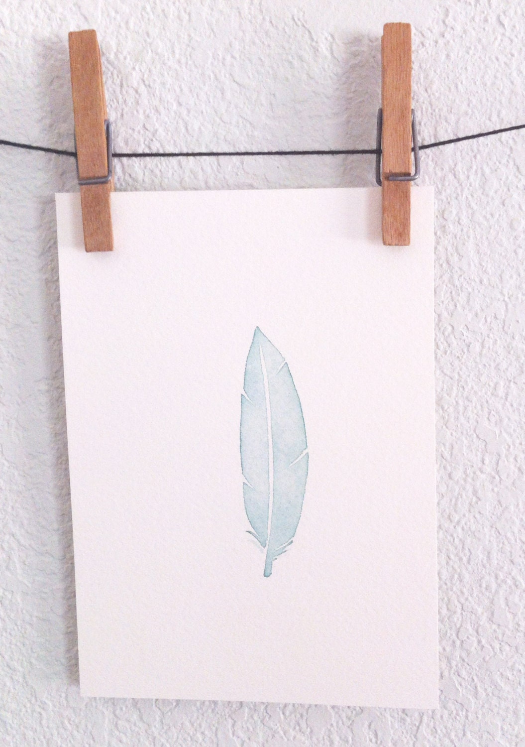 Mint Feather- Original 5x7 Watercolor painting