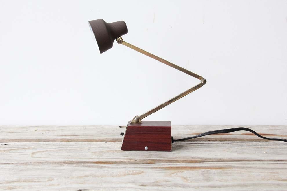 Faux Bois and Gold Tensor Desk Lamp