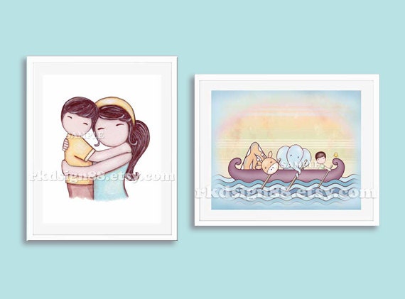 SALE 20% Nursery art, boys room decor, baby boy nursery decor, kids decor, boy art print, mother son art, safari animals Set 8x10