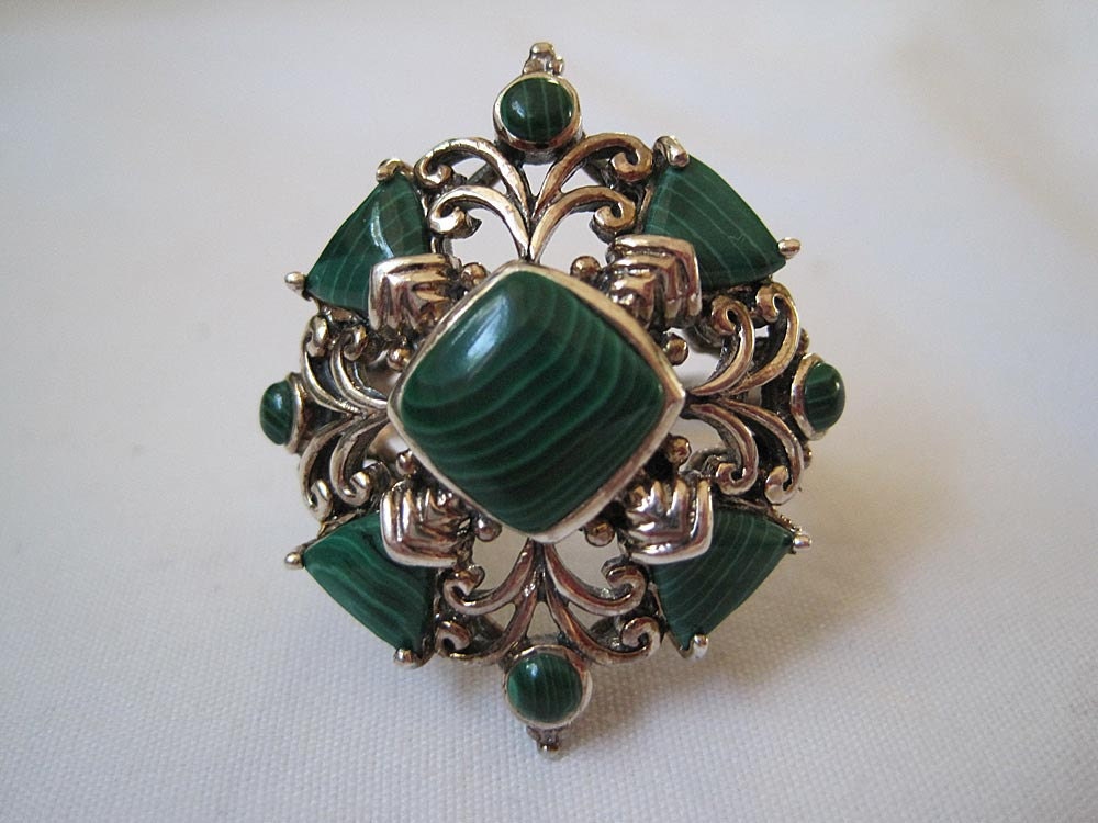 Vintage Ring - Sterling and Malachite - Statement Ring