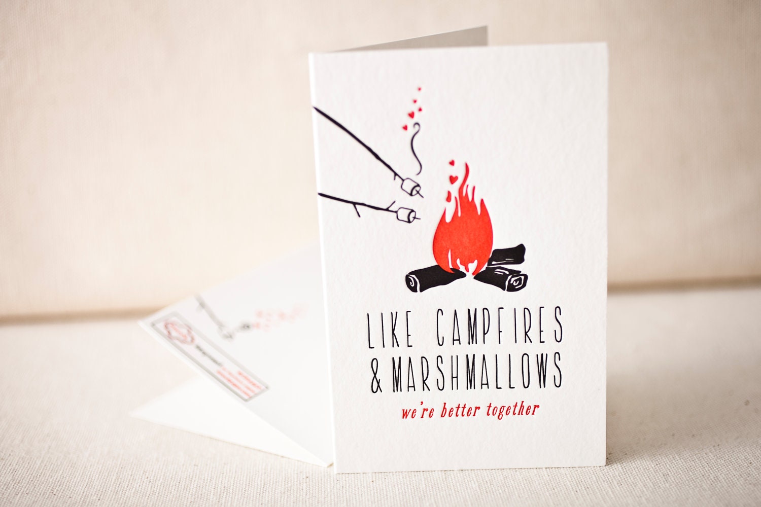 Letterpress Greeting Card - Like Campfires, Bamboo paper, kraft paper envelope, CF4-46T