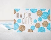 Happy New Year Letterpress & Foil Thank You Cards - Bamboo paper, kraft envelopes, set of 6 cards. F4-22T