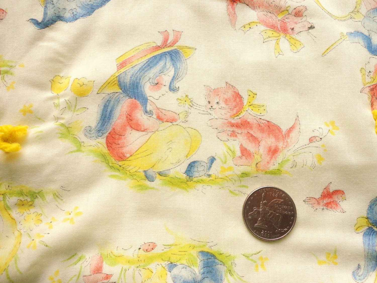 yellow and blue on cream holly hobbie tied quilt
