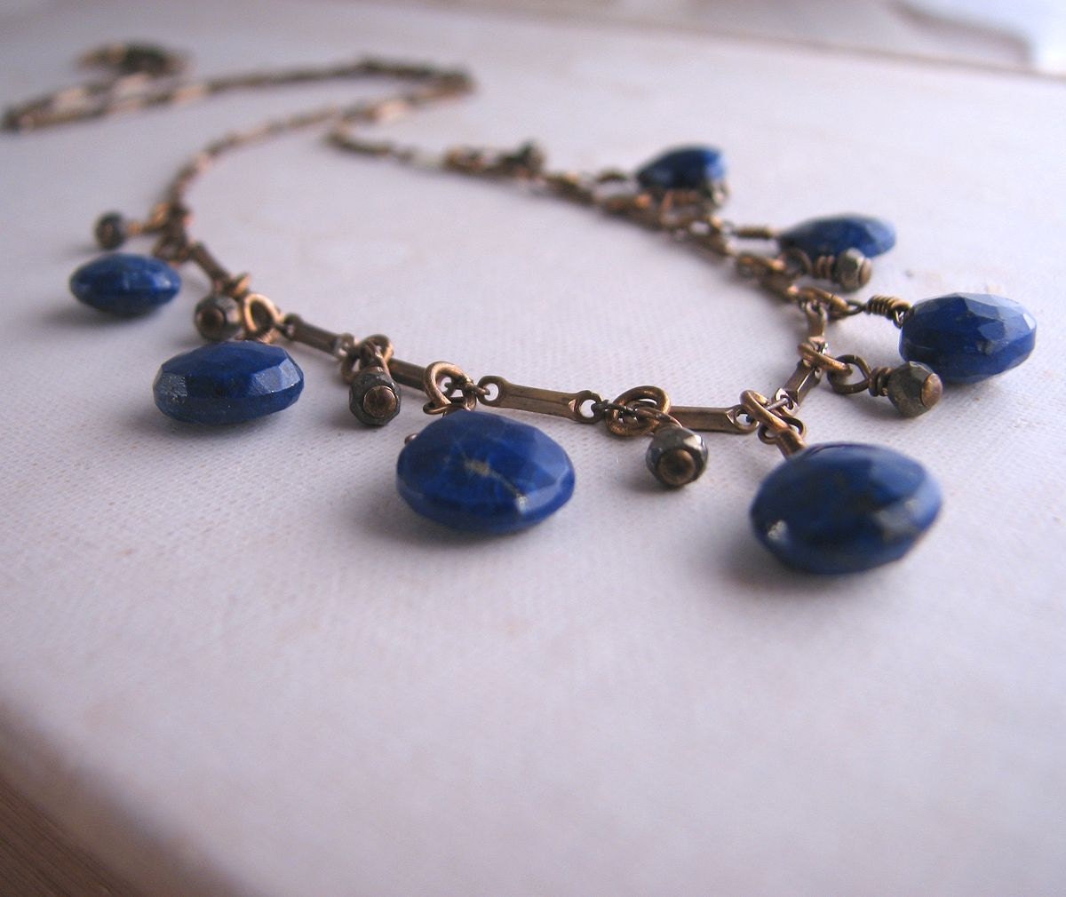 Lapis Jewelry rustic lapis lazuli and pyrite fringe necklace boho summer