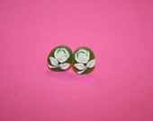 Tiny Sage Green Rose Cameo Earrings