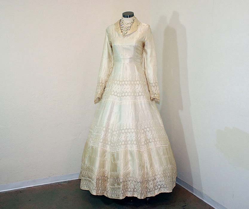 1940s wedding dress / Cutwork Embroidered Satin Vintage 40's Wedding Dress