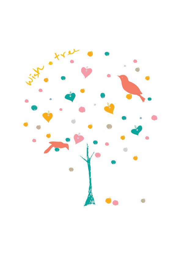 WIsh Tree - Baby Nursery Art Illustration Wedding Birthday Anniversary Gift Modern Home Decor Children decor
