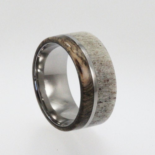Mens Wedding Band  Titanium ring inlaid with Buck Eye Burl Wood and ...
