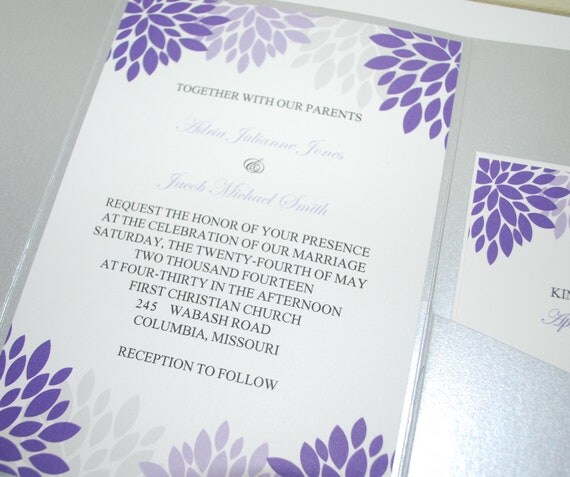Personalized Pocketfold Wedding Invitation Purple Flowers (SAMPLE ONLY) Il_570xn