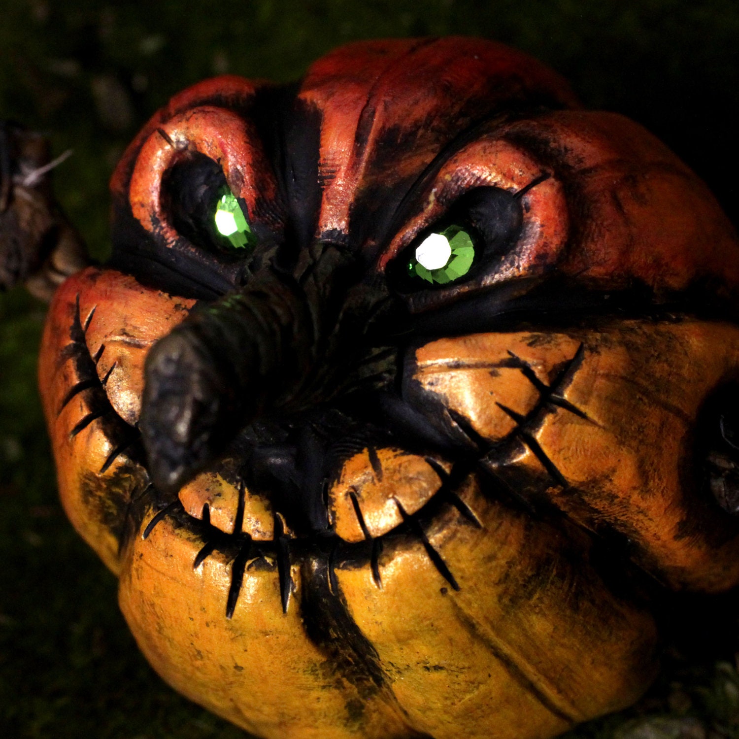 Jack O'Lantern Halloween Decoration, Nala the Green Eyed Pumpkin