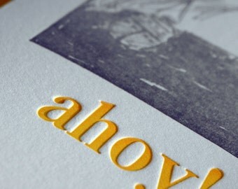 Ahoy pirate ship letterpress note card