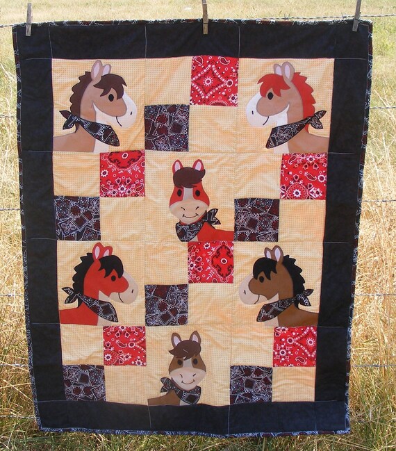 Baby or Toddler Quilt Horses in bandannas with by jholtonquilts