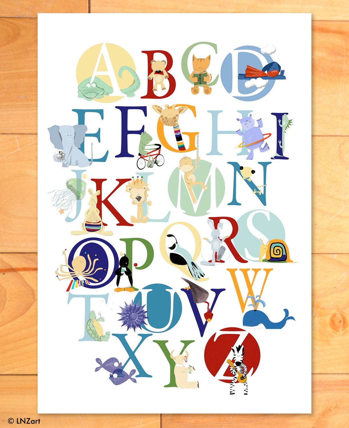Childrens Wall Art Nursery Decor Alphabet Animals 16 x 20 ABC Art Print - choose Boy or Girl or Both or Neutral