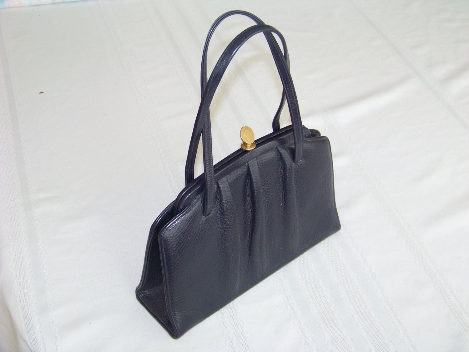 Vintage Mam'Selle Bag Purse in Navy with Original Mirror
