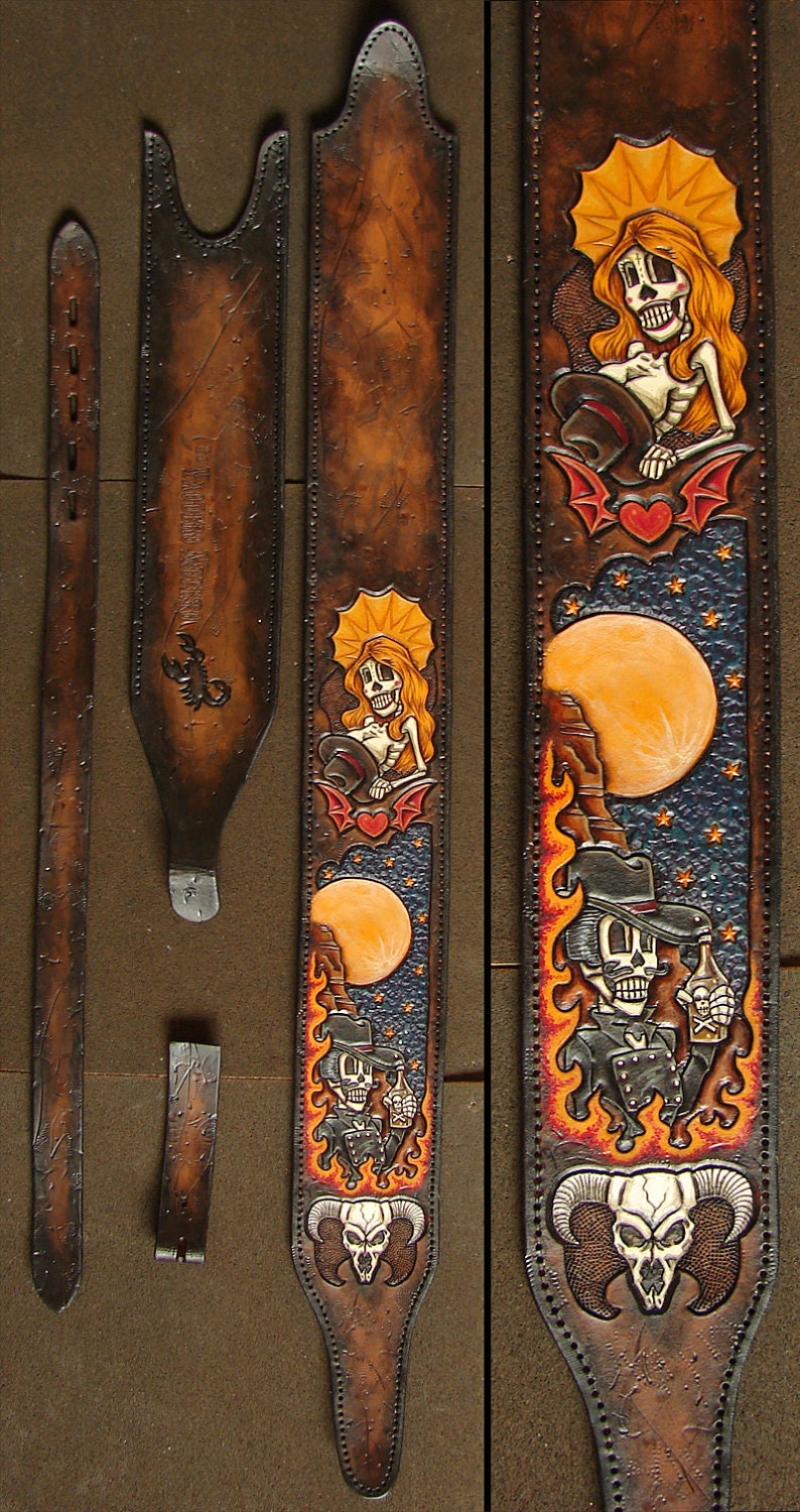 Custom Fully-Tooled Leather Guitar Strap