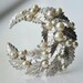 Crown Trifari Crescent Brooch with Silver Leaves and Pearls