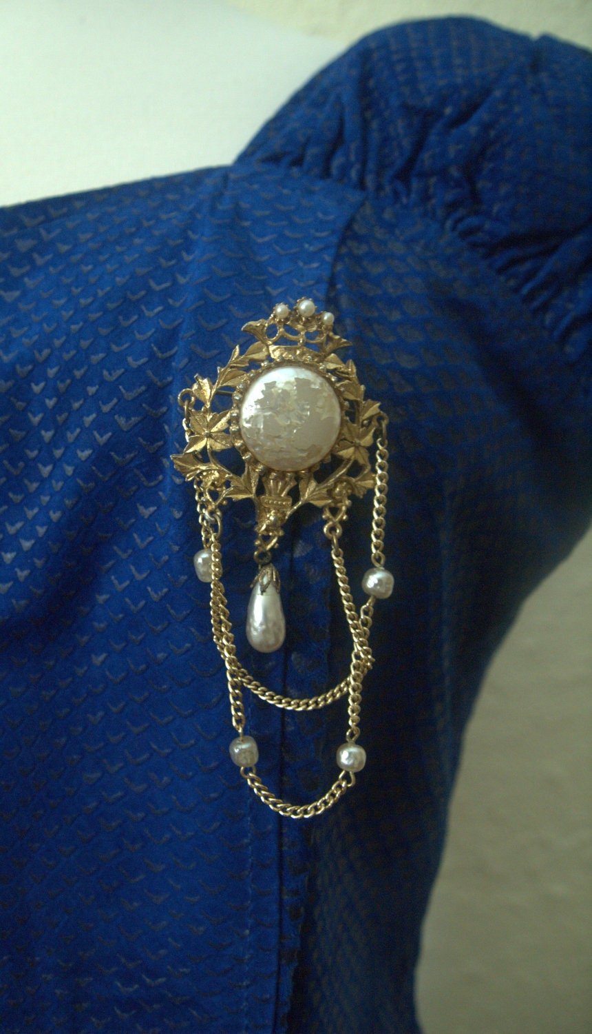 Vintage Renaissance Style Goldtone Fibula Brooch