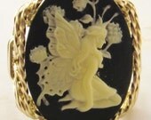 Beautiful Butterfly Fairy Cameo Ring 14k Rolled Gold