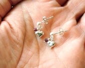 Tiny Sterling Silver Heart and Garnet Dangle on sterling silver posts