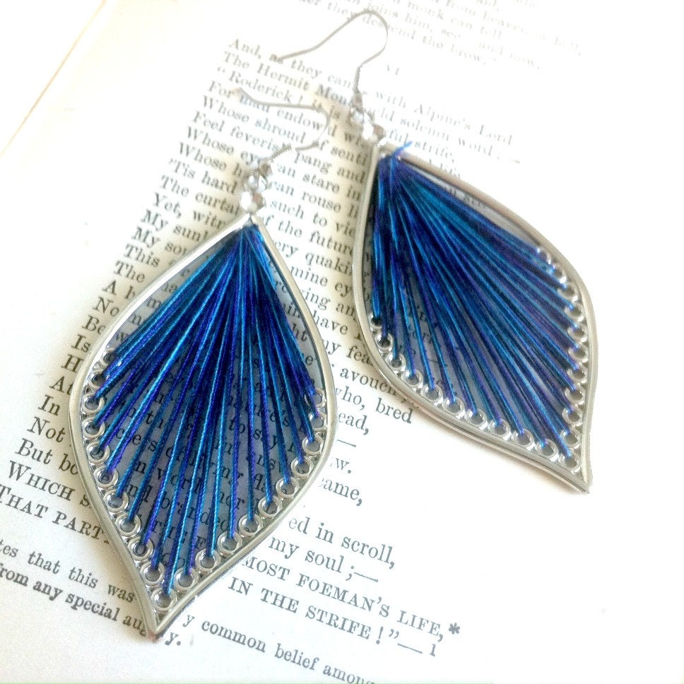 Blue and Purple Leaf Thread Earrings