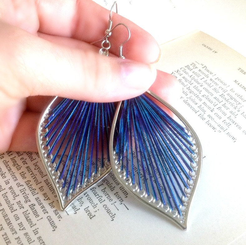 Blue and Purple Leaf Thread Earrings