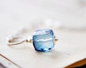 Ice Cube Necklace Gemstone Jewelry Blue Quartz Pendant Simplistic