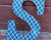 NEW - Large Navy Blue & Cream Quatrefoil modern- vintage chic 9  inch wooden letter in your choice of letter