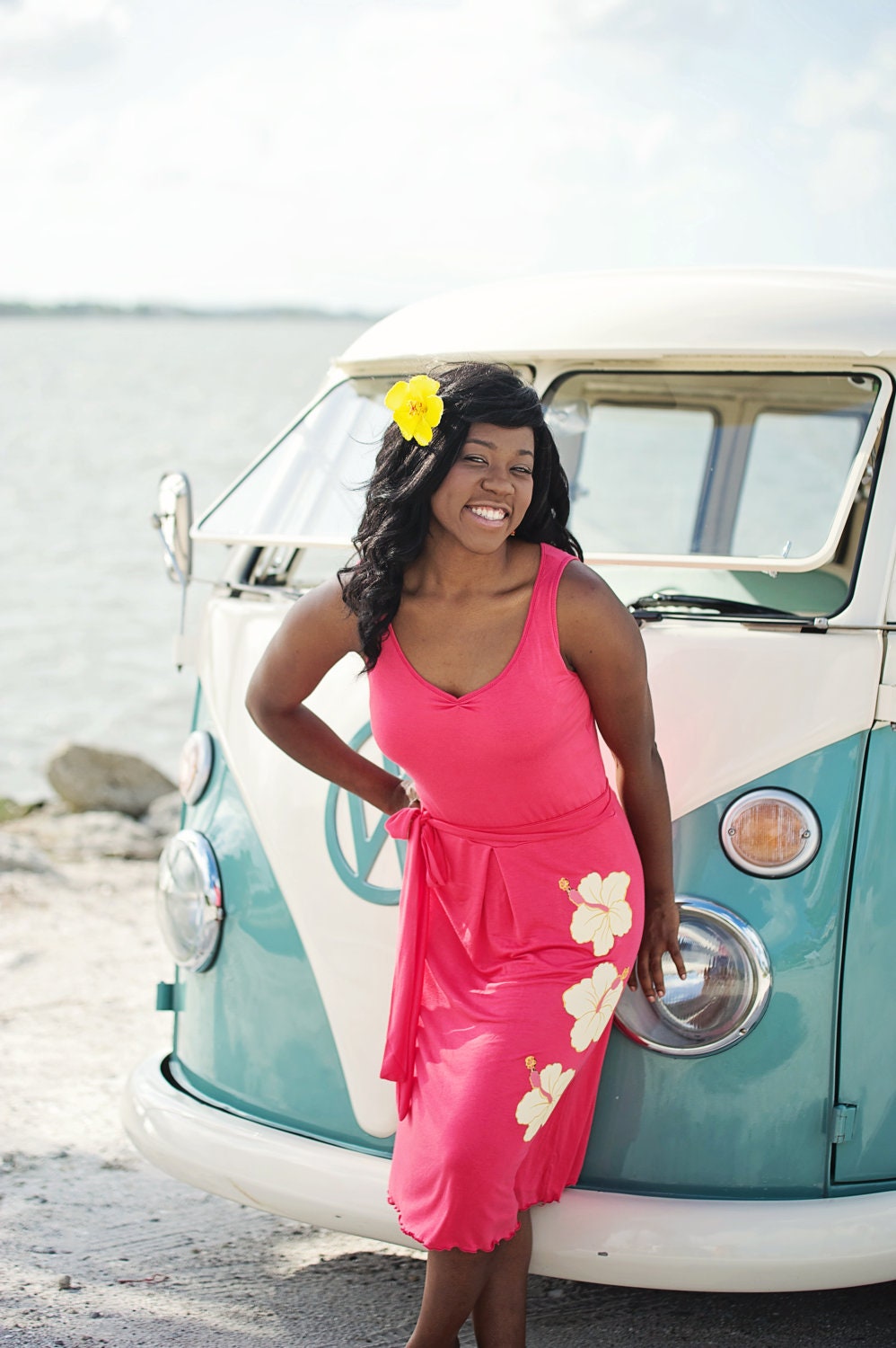 Beach wedding honeysuckle bridesmaid dress